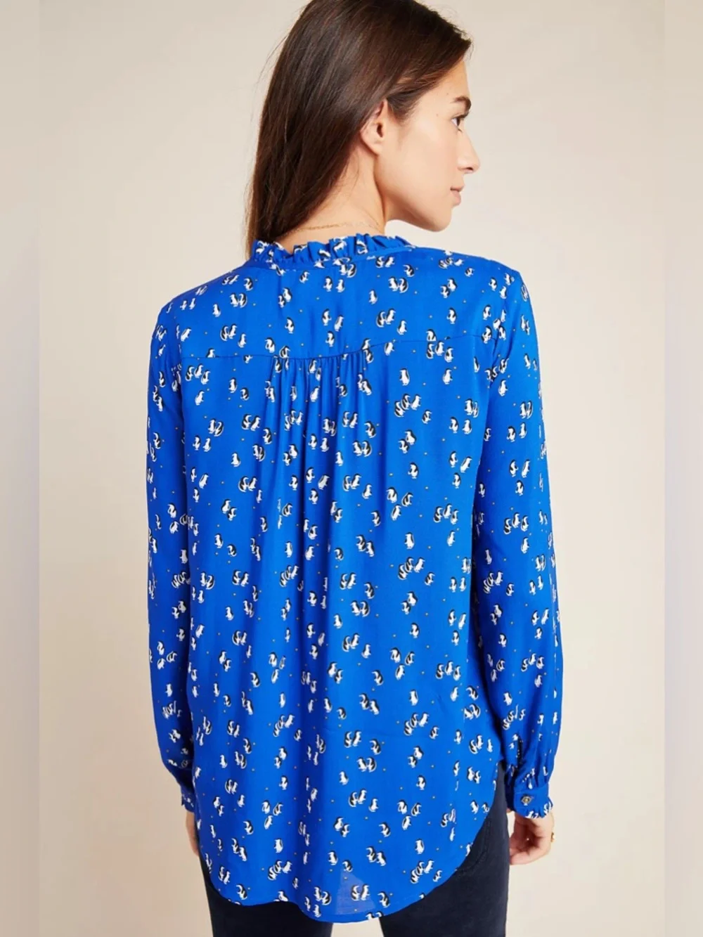 Marisol Ruffled Blouse by Maeve for Anthropologie Size 16W Penguins - Picture 14 of 15